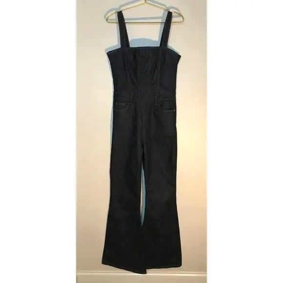 DL1961 Holloway Dark Wash Denim Flare Leg Jumpsuit 26 DL Performance - Picture 2 of 14